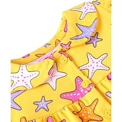Babyhug Cotton Knit Frill Sleeves Shorts Night Suit with Starfish Print - Yellow