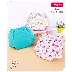 Babyhug 100% Cotton Padded Underwear Training Diapers Animals Print Pack of 3 Size 1 - Multicolor