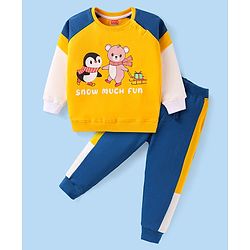 Babyhug Single Jersey Knit Full Raglan Sleeves Cut & Sew T-Shirt & Joggers Set with Animal Print - Yellow & Blue