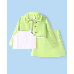 Babyhug Knit Full Sleeves Solid Color Top & Skirt Set with light Jacket- Light Green