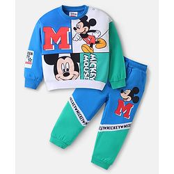Babyhug Disney Terry Knit Full Sleeves Sweatshirt & Lounge Pant Set With Mickey Mouse Graphics - Multicolor