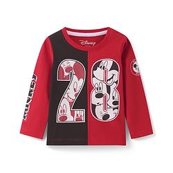 Babyhug Disney Single Jersey Knit Full Sleeves Cut & Sew T-Shirt with Mickey Mouse Print - Red