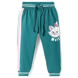 Babyhug Disney Terry Knit Ankle Length Track Pants With Side Tape & Marie Graphic - Dark Green
