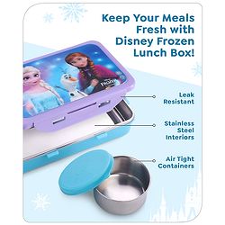 Babyhug Disney Frozen 3D Stainless Steel Lunch box with inner container,700ml & 100ml, Airtight Lunch for School Kids|BPA Free|100% Food Grade|Dishwasher Safe|Reusable|Recyclable- Lavender