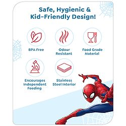 Babyhug Marvel Spiderman 3D Stainless Steel Lunch box with inner container,700ml & 100ml, Airtight Lunch for School Kids|BPA Free|100% Food Grade|Dishwasher Safe|Reusable|Recyclable- Red