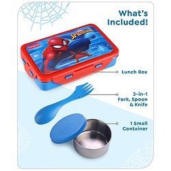 Babyhug Marvel Spiderman 3D Stainless Steel Lunch box with inner container,700ml & 100ml, Airtight Lunch for School Kids|BPA Free|100% Food Grade|Dishwasher Safe|Reusable|Recyclable- Red