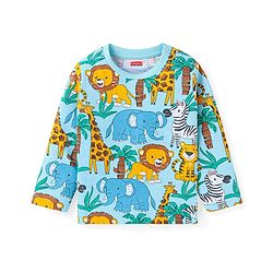 Babyhug Cotton Knit Full Sleeves T-Shirt With Animal Print - Light Blur