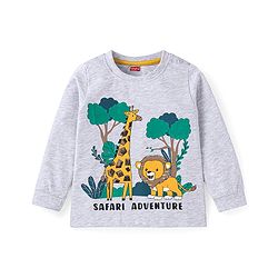 Babyhug Cotton Knit Full Sleeves T-Shirt With Safari Theme Print - Grey