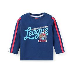 Babyhug Cotton Knit Full Sleeves T-Shirt With Text & Animal Print - Navy Blue