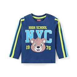Babyhug Cotton Knit Full Sleeves Text & Animal Printed T-Shirt with Tape Detailing - Navy Blue