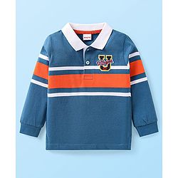 Babyhug Cotton Knit Full Sleeves Polo T-Shirt with Text Embroidery - Blue & Red