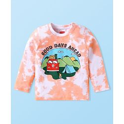 Babyhug Cotton Knit Half Sleeves Tie & Dyed T-Shirt with Camper Van Print - Light Peach