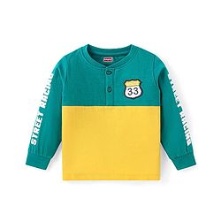Babyhug Cotton Knit Full Sleeves T-Shirt With Cut & Sew Design - Green & Yellow