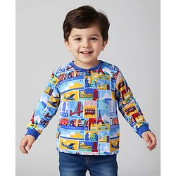 Babyhug Cotton Knit Full Sleeves T-Shirt With Text Print - Blue