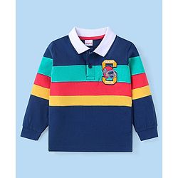 Babyhug Cotton Knit Full Sleeves Polo T-Shirt With Text Embroidery - Navy Blue