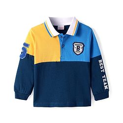 Babyhug Cotton Knit Full Sleeves Polo T-Shirt with Text Print & Color Block - Navy Blue