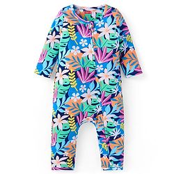 Babyhug 100% Cotton Knit Full Sleeves Front Open Romper with Tropical Theme Print - Navy Blue