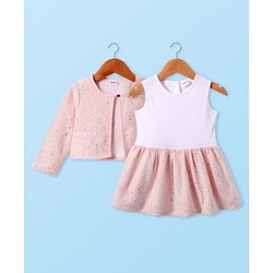 Babyhug Woven Full Sleeves Textured Shrug & Frock - Pink