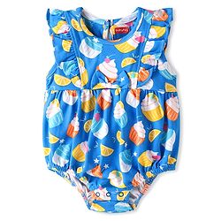 Babyhug 100% Cotton Knit Frill Sleeves Ice Cream  Printed Onesie - Light Blue