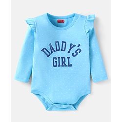 Babyhug 100% Cotton Interlock Knit Full Sleeves Onesies With Frill Detailing Text Print - Light Blue