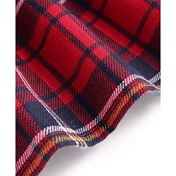 Babyhug Woven Full Peasant Sleeves Checkered Frock with Frill Detailing - Red