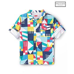 Babyhug Cotton Pique Textured Knit Full Sleeves Shirt With Abstract Print - Blue