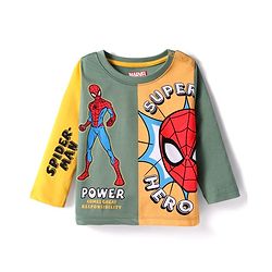 Babyhug Marvel Single Jersey Knit Full Sleeves Cut & Sew Full Sleeves T-Shirts with Spiderman Graphics - Green & Yellow