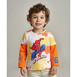 Babyhug Marvel Cotton Knit Full Doctor Sleeves T-Shirt with Spider Man Graphic - White