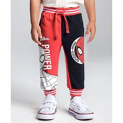 Babyhug Marvel Full Length Cut & Sew Lounge Pant with Spider Man Graphics - Red & Black