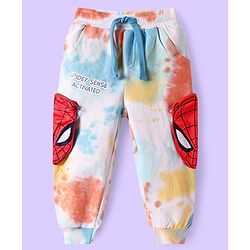 Babyhug Marvel Terry Knit Tie & Dye Full Length Lounge Pants With Spiderman Graphic - Red