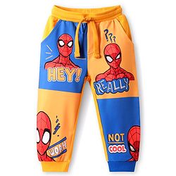 Babyhug Marvel Terry Knit Full Length Lounge Pants With Spider Man Graphic - Blue & Yellow