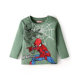 Babyhug Marvel Cotton Knit Full Sleeves T-Shirt with Spider Man Graphic - Green
