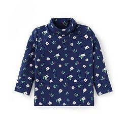 Babyhug Cotton Knit Full Sleeves Skivi T-Shirt with Floral Print - Navy Blue