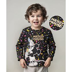 Babyhug Disney Single Jersey Knit Full Sleeves T-Shirt With Mickey Mouse Graphics - Black