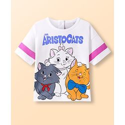 Babyhug Disney Single Jersey Knit Half Drop Shoulder Sleeves Oversized T-Shirt with Aristocats Marie Graphics - White