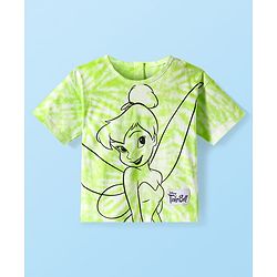 Babyhug Disney Cotton Knit Half Drop Shoulder Sleeves Oversized T-Shirt with Tinker Bell Graphics - Light Green