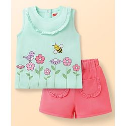 Babyhug Single Jersey Knit Sleeveless Floral Printed Top & Short - Pink