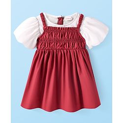 Babyhug Cotton Woven Half Puffed Sleeves Solid Colour Frock - Maroon