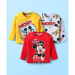 Babyhug Disney Single Jersey Knit Full Sleeves T-Shirts With Mickey Mouse Graphics Pack of 3 - Red Orange & White