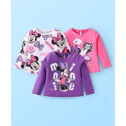 Babyhug Disney Single Jersey Knit Full Sleeves T-Shirts with Minnie Mouse Graphics Pack of 3 - White Purple & Pink