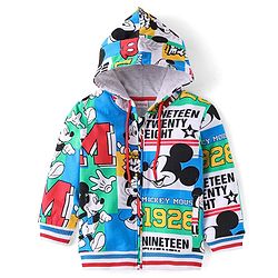 Babyhug Disney Terry Knit Full Sleeves Hooded Sweatjacket with Mickey Mouse Print - Green Blue & Red