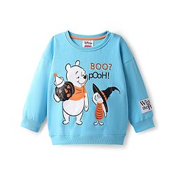 Babyhug Disney Knit Oversized Full Sleeves Sweatshirt with Winnie The Pooh Graphics - Light Blue