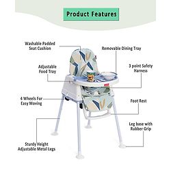 Babyhug Comfy 3 in 1 High Chair with Printed Cushion-Blue