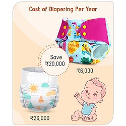 Babyhug Free Size Reusable Cloth Diaper With Inserts & Contrast Flap Pack of 3 - Blue & Brown