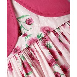Babyhug Cotton Woven Puffed Sleeves Jacket & Frock with Floral Print - Pink