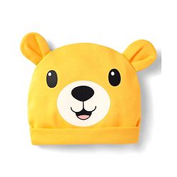 Babyhug 100% Cotton Interlock knit Cap With Bear Face & Ear Applique Yellow - Diameter 10.5