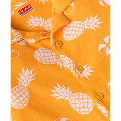 Babyhug Cotton Knit Full Sleeves Front Open Night Suit with Pineapple Print - Yellow