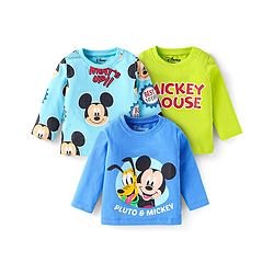 Babyhug Disney Single Jersey Full Sleeves T-Shirts With Mickey Mouse Graphics Pack of 3 - Blue Green & Light Blue