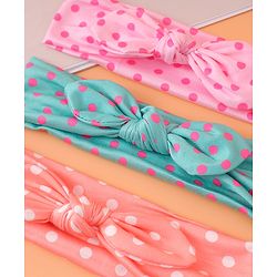 Babyhug Headbands with Bow Applique & Polka Dots Print Free Size Pack of 3 - Pink Mint & Peach