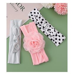 Babyhug Headbands with Floral & Bow Applique Free Size Pack of 3 - Pink White & Silver